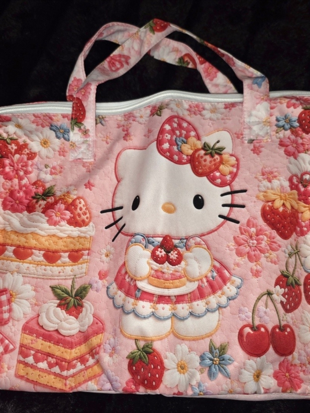 Sanrio Hello Kitty Pink Strawberry Quilted Tote Bag